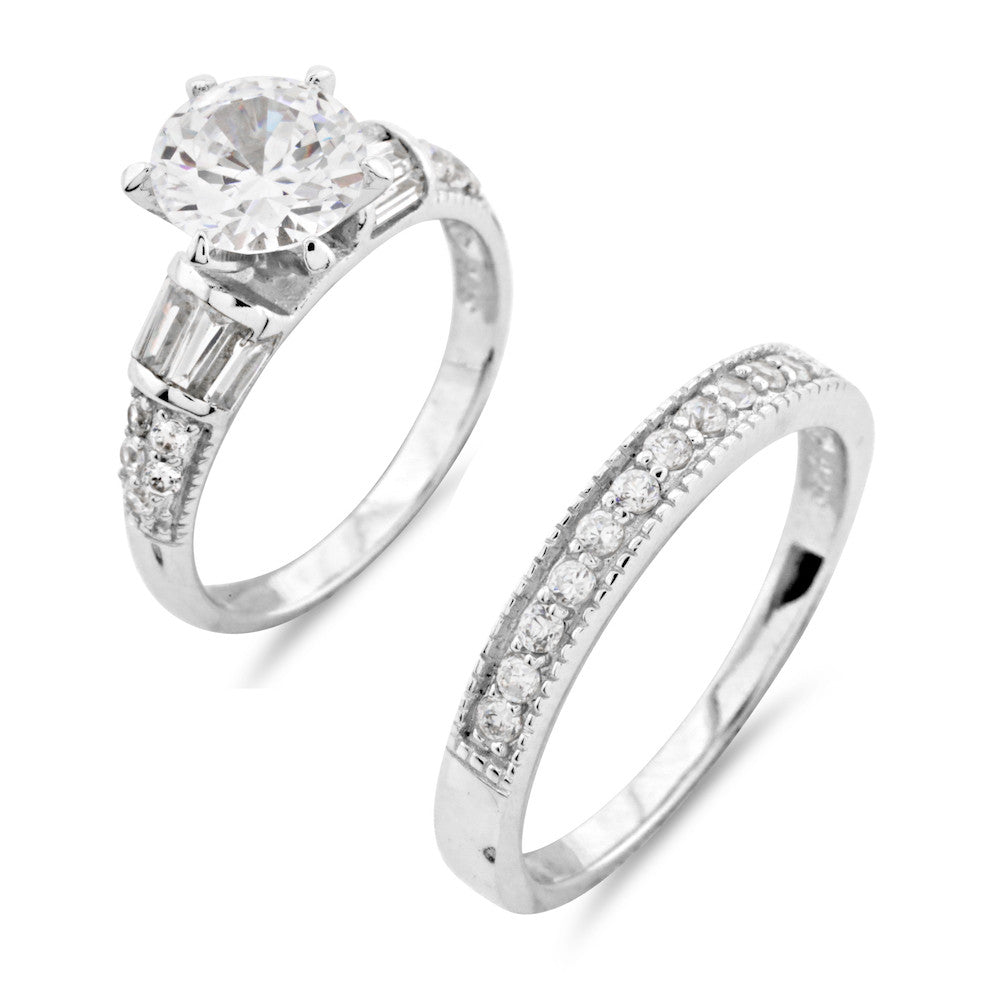 Ornate Wedding and Engagement Ring Set - www.sparklingjewellery.com