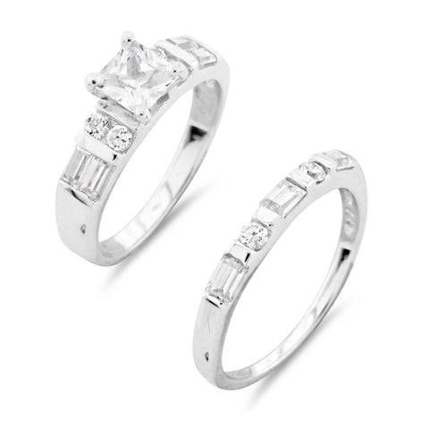 Princess Cut Square Wedding and Engagement Ring Set - www.sparklingjewellery.com