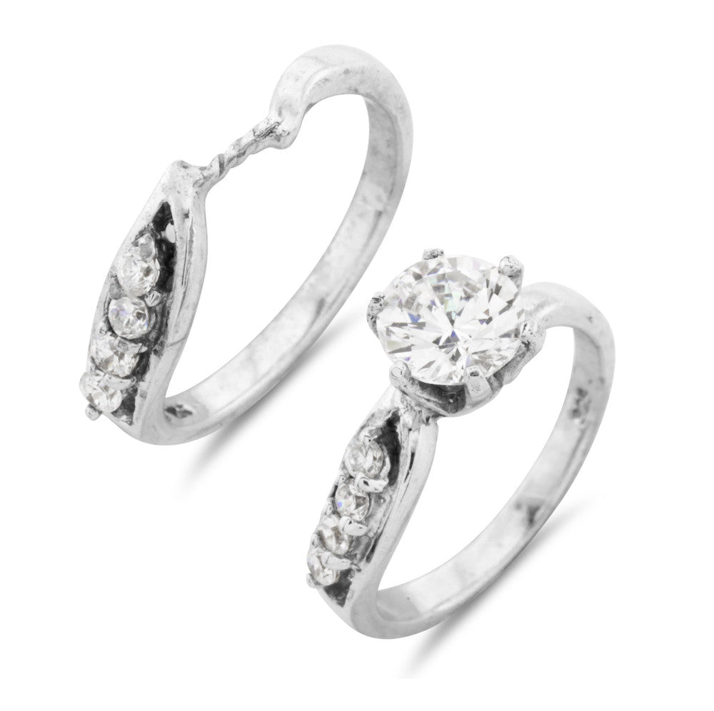 Iluminique Platinum Vermeil Cross Over Wedding Ring Set - www.sparklingjewellery.com