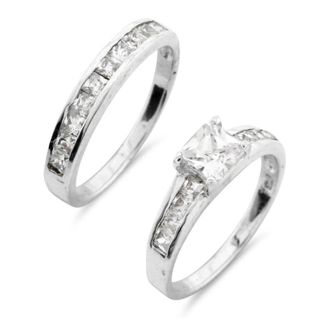 Channel Set Princess Cut Wedding Ring Set - www.sparklingjewellery.com