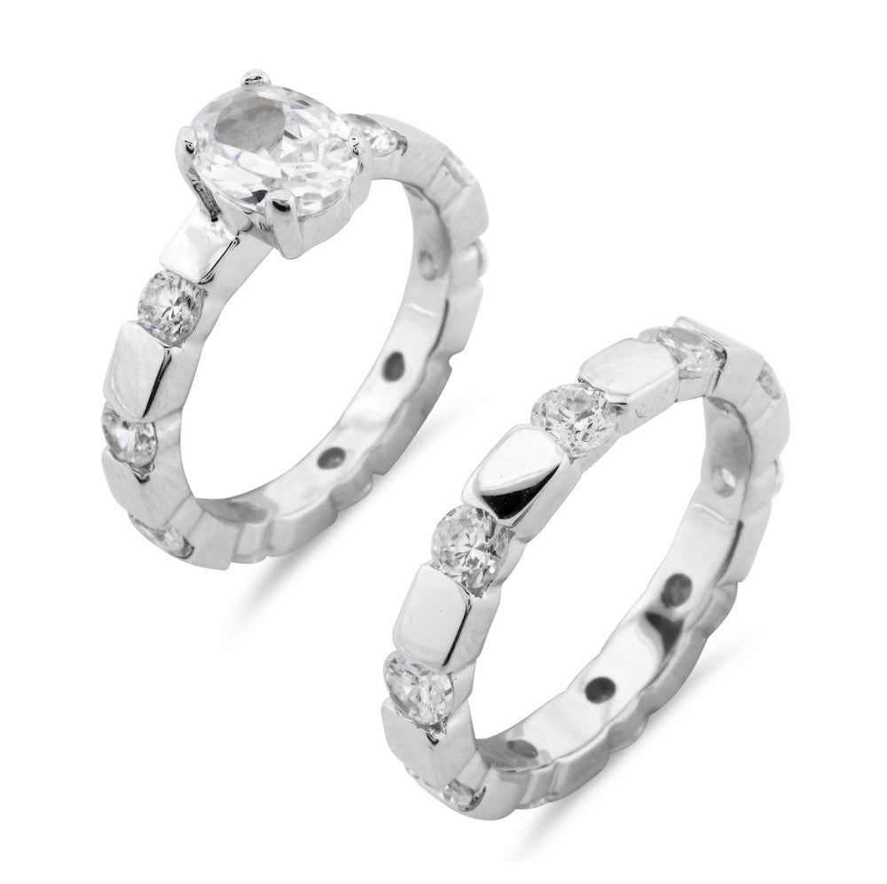 Contemporary Modern Chunky Emerald Cut Wedding  and Engagement Ring Set - www.sparklingjewellery.com