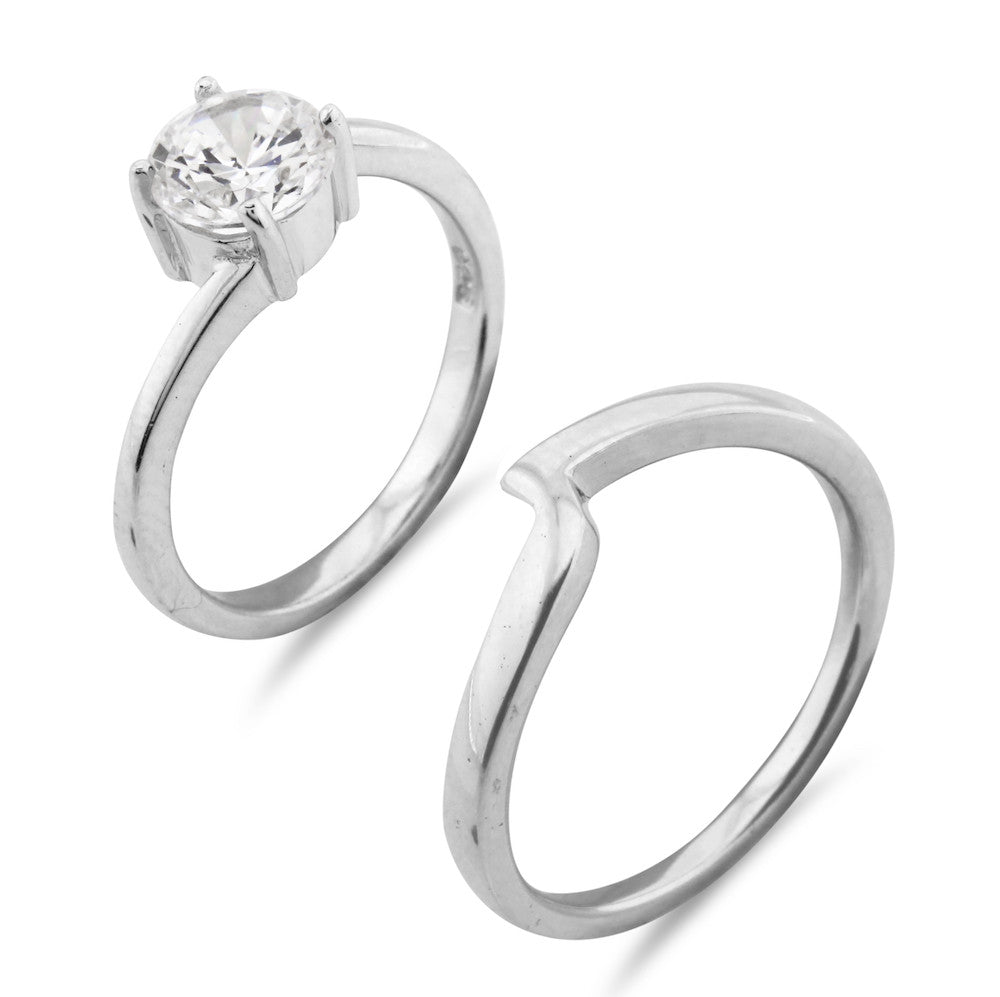 Elegant Solitaire Silver Wedding Ring Set - www.sparklingjewellery.com