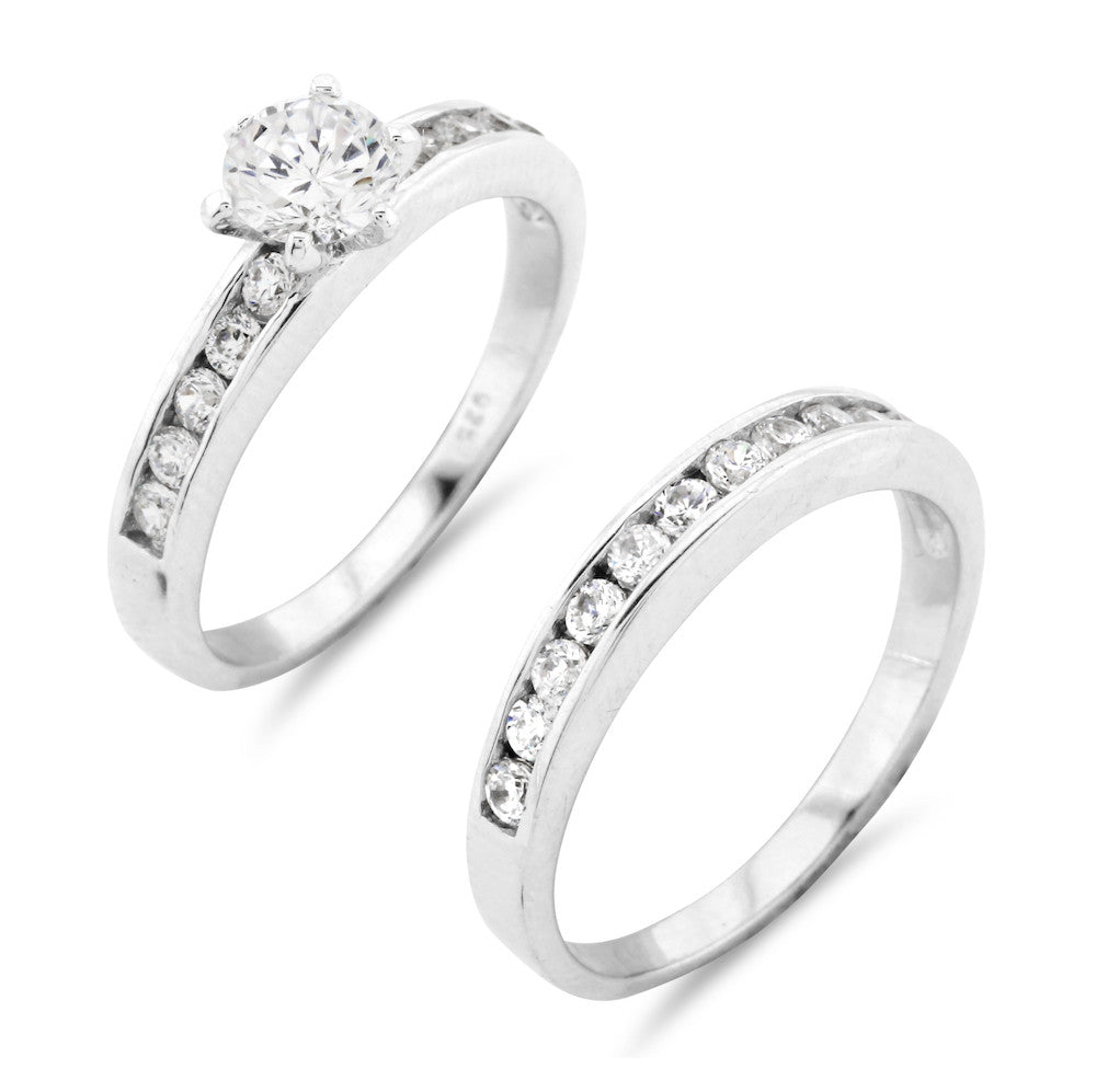 Brilliant Round Cut Channel Set Wedding Ring Set - www.sparklingjewellery.com