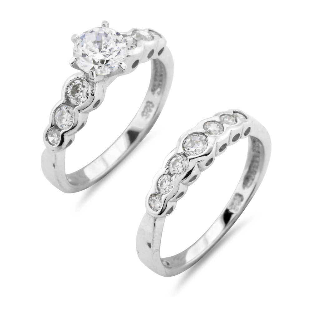 Bezel Setting Wedding Ring Set - www.sparklingjewellery.com