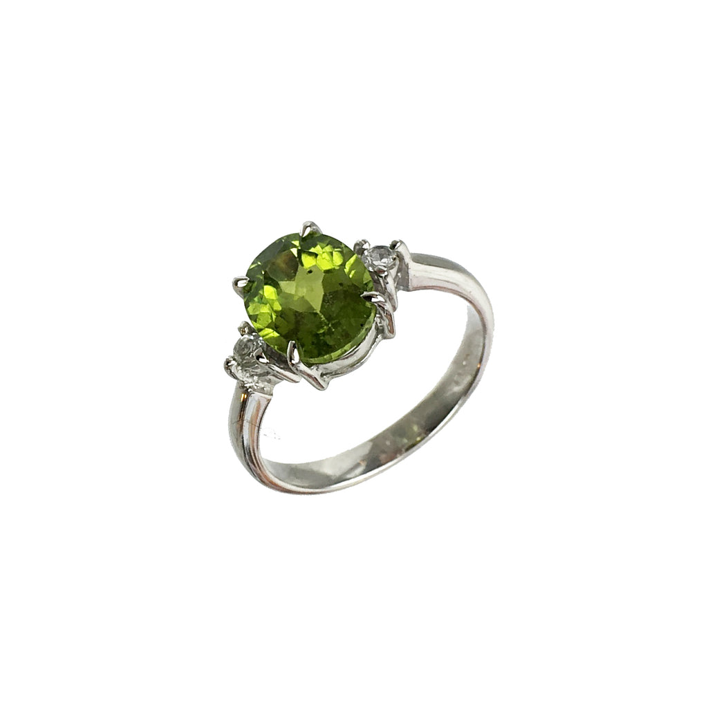 Oval Cut Peridot and White Topaz Ring - www.sparklingjewellery.com
