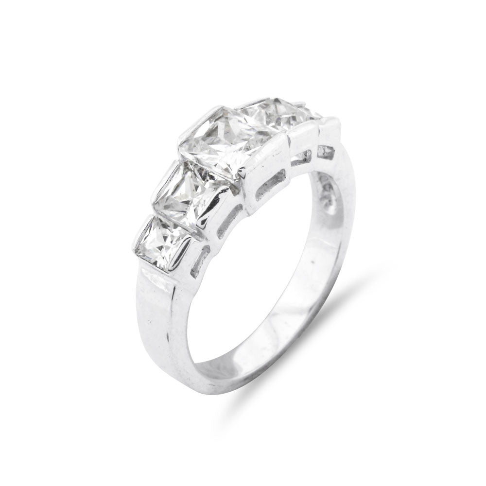 Princess Cut 5 Stone Silver Ring - www.sparklingjewellery.com