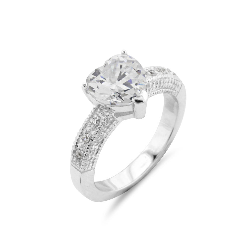 Designer Heart Silver Engagement Ring - www.sparklingjewellery.com