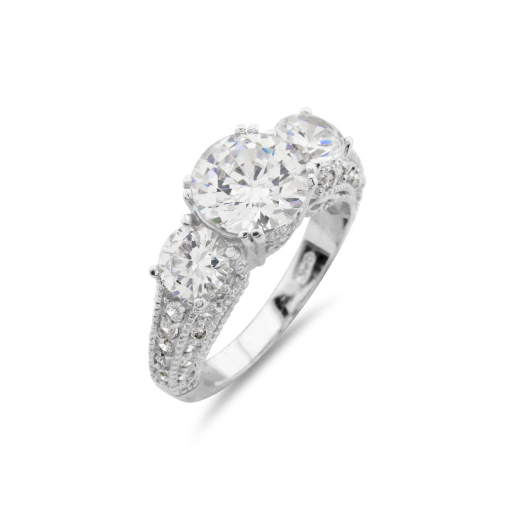 Micropave Trilogy Silver Ring - www.sparklingjewellery.com