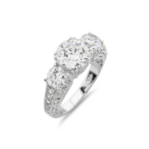 Micropave Trilogy Silver Ring - www.sparklingjewellery.com