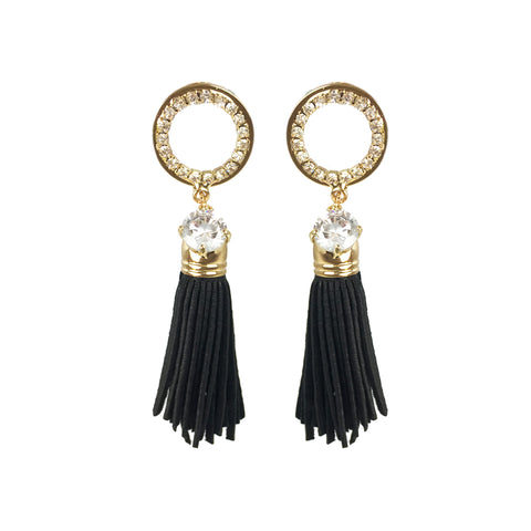 Black and Crystal Tassel Earrings - www.sparklingjewellery.com