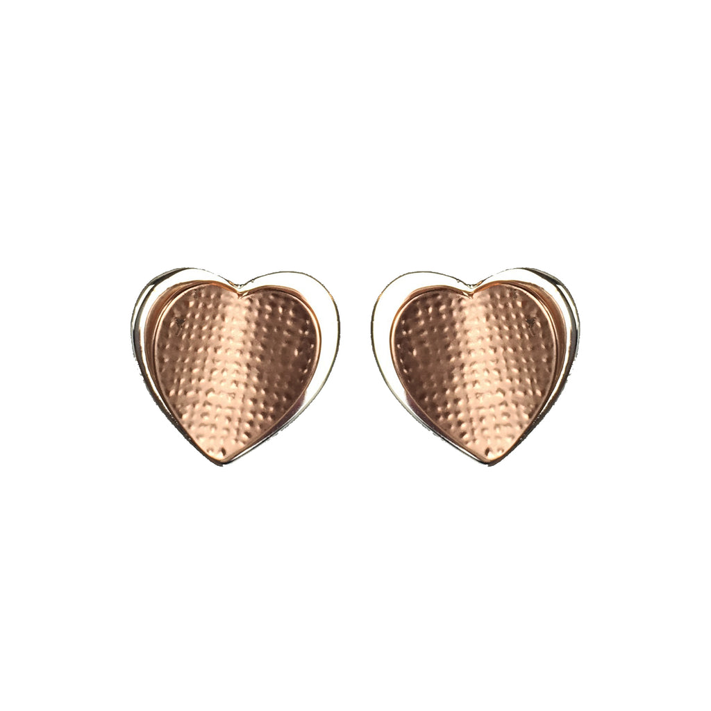 Two Tone Rose Gold and Silver Heart Earrings - www.sparklingjewellery.com