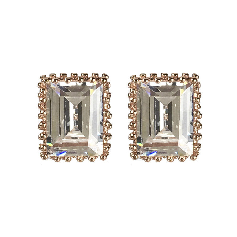 Rose Gold Emerald Cut Earrings - www.sparklingjewellery.com