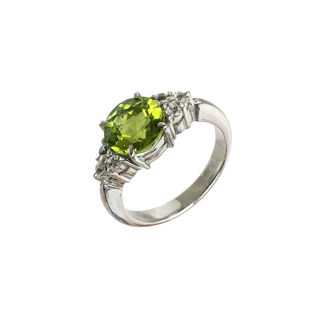 Green Peridot Ring  Round Cut with  White Topaz - www.sparklingjewellery.com
