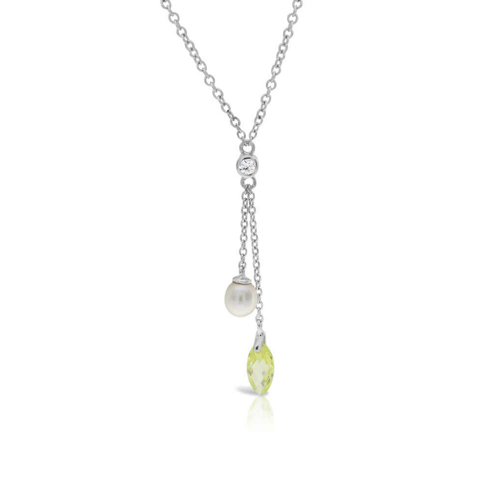 14k White Freshwater Pearl Citrine Peridot Necklace 17