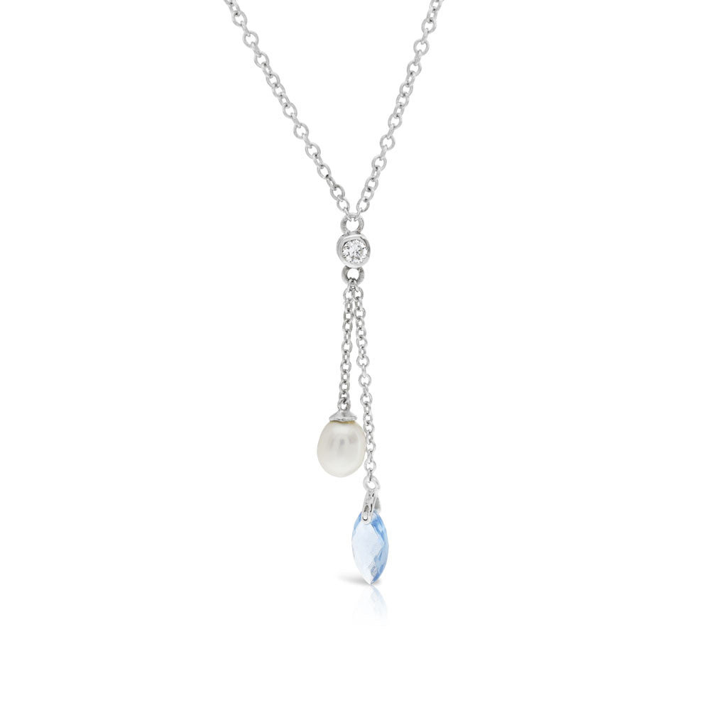 Silver Sapphire Topaz Pearl Necklace - www.sparklingjewellery.com