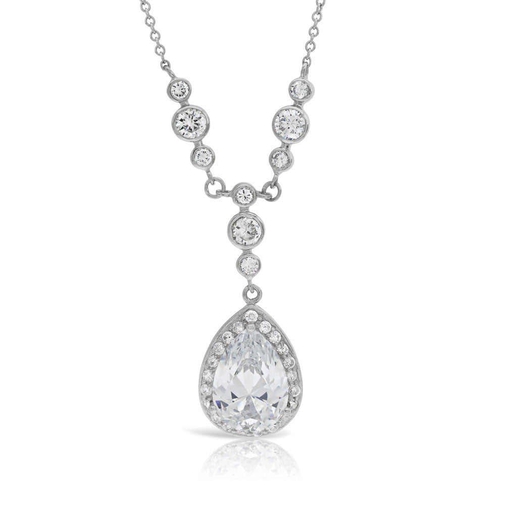 Katie Price Silver Pear Cut Bridal Necklace - www.sparklingjewellery.com