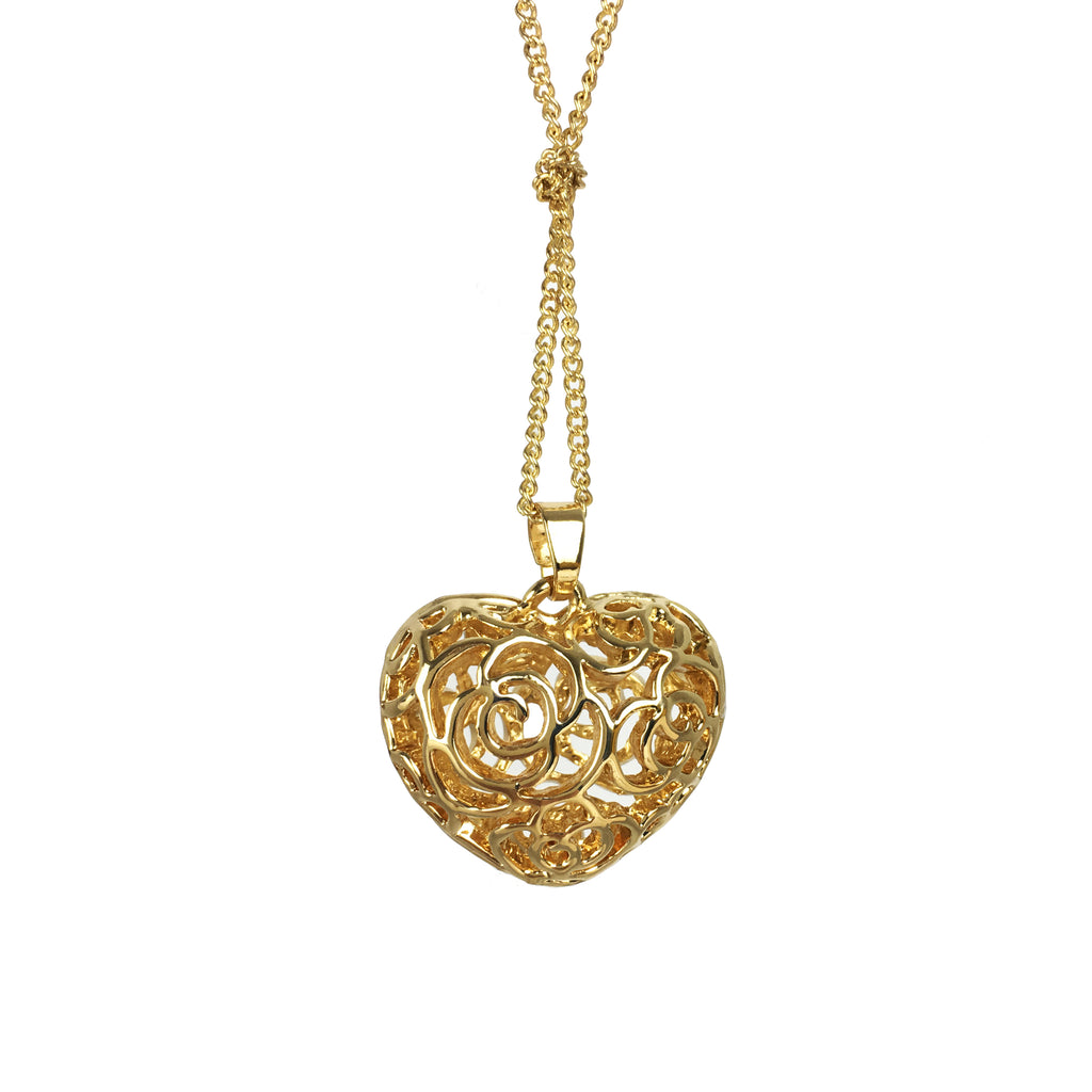 Long Chain Filigree Heart Necklace - www.sparklingjewellery.com