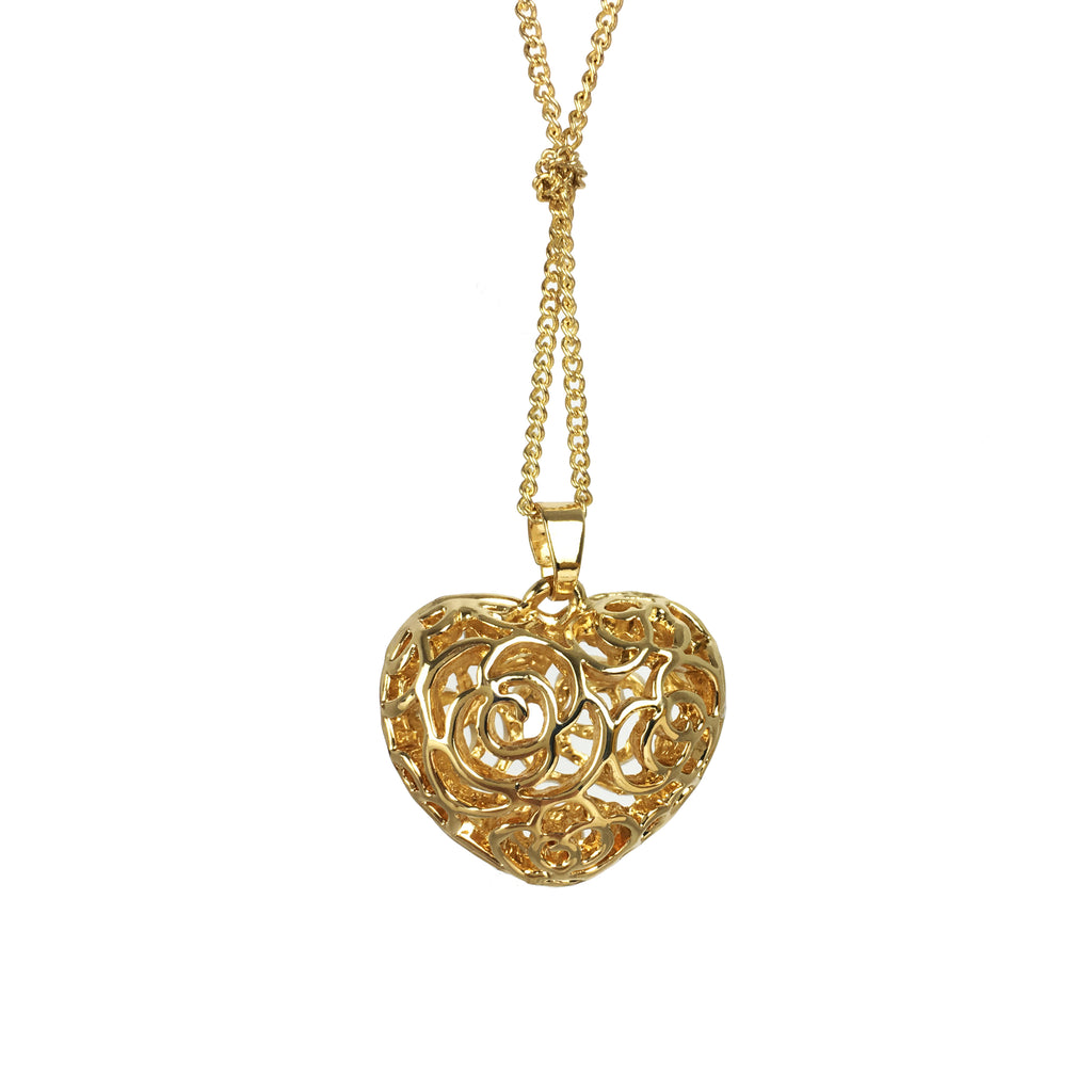 Long Chain Filigree Heart Necklace - www.sparklingjewellery.com