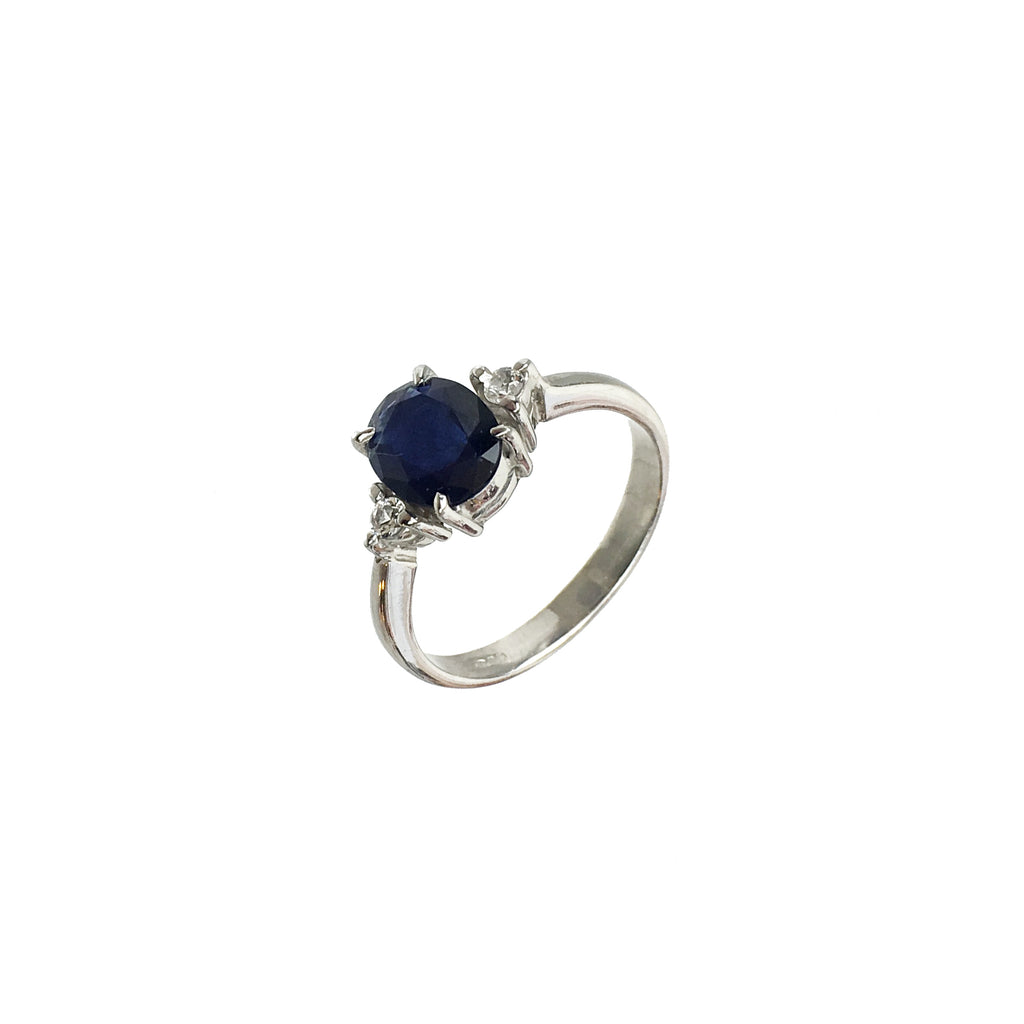 Oval Blue Sapphire White Topaz Engagement Ring - www.sparklingjewellery.com