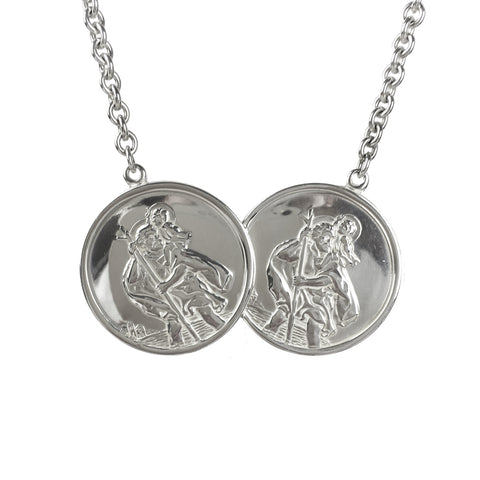 Extra Large Mens St Christopher Two Coin Necklace - www.sparklingjewellery.com