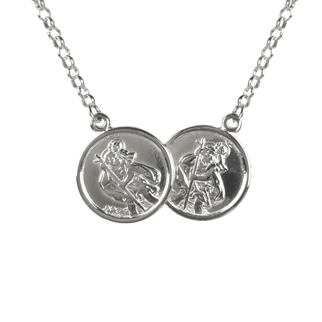 Children's 925 Sterling Silver St Christopher Two Coin Necklace - www.sparklingjewellery.com