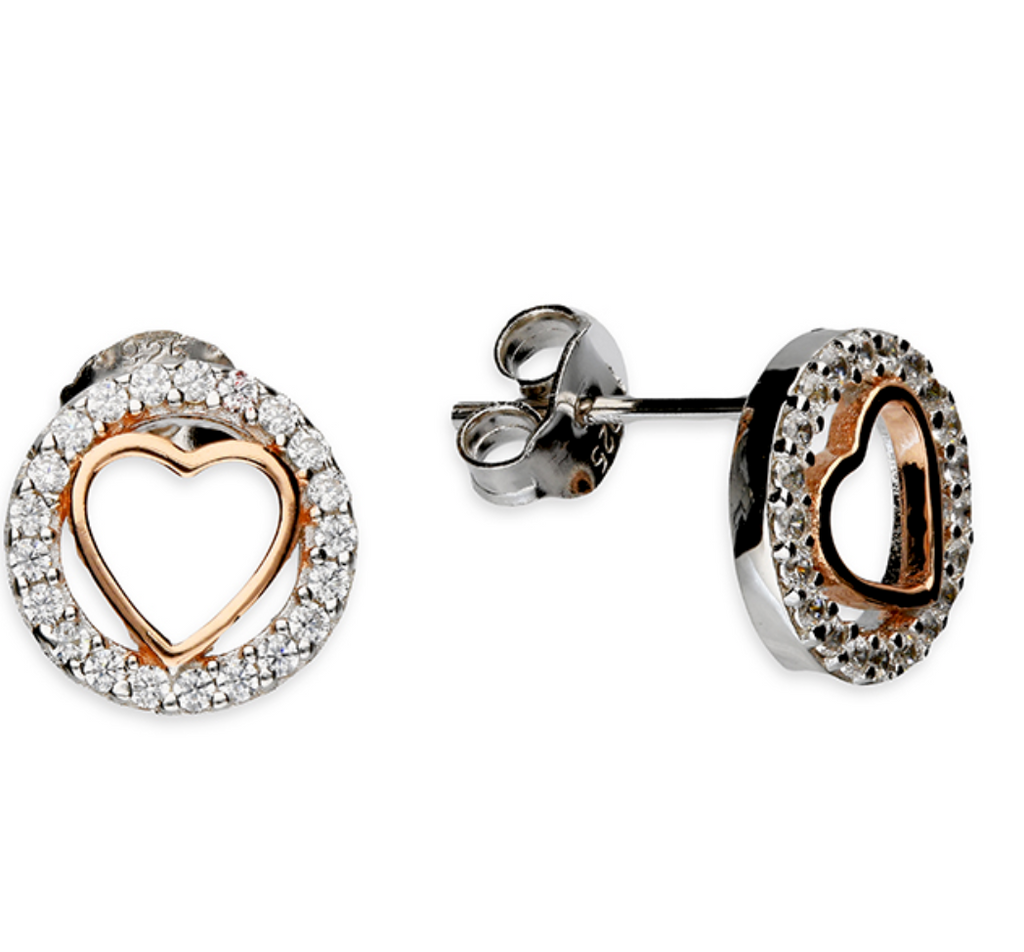 Rose Gold Heart Earrings Sterling Silver - www.sparklingjewellery.com