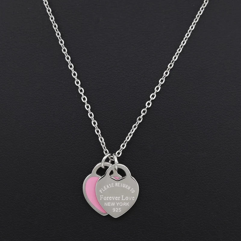 Tiffany Mini Double Heart Necklace Pink FOR SALE! - PicClick UK