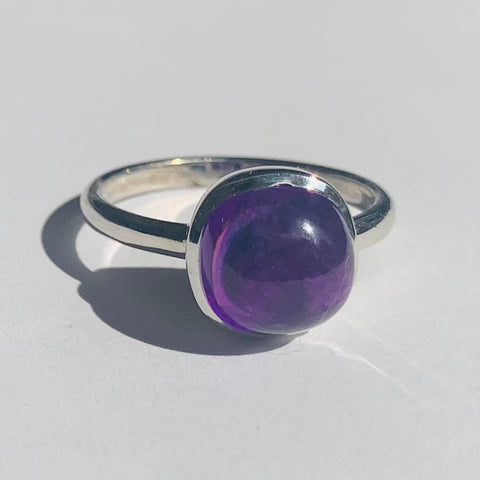 Amethyst Square Cabochon Silver Ring - www.sparklingjewellery.com
