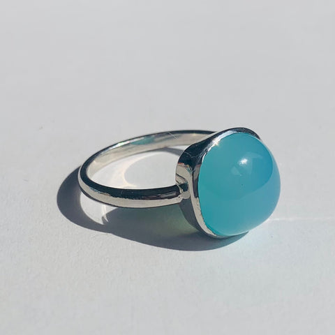 Cushion Cut Blue Chalcedony Cabochon Silver Ring - www.sparklingjewellery.com