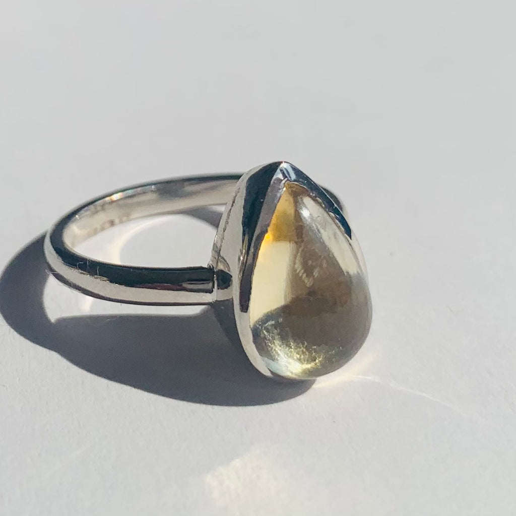 Pear Cut Citrine Cabochon Silver Ring - www.sparklingjewellery.com
