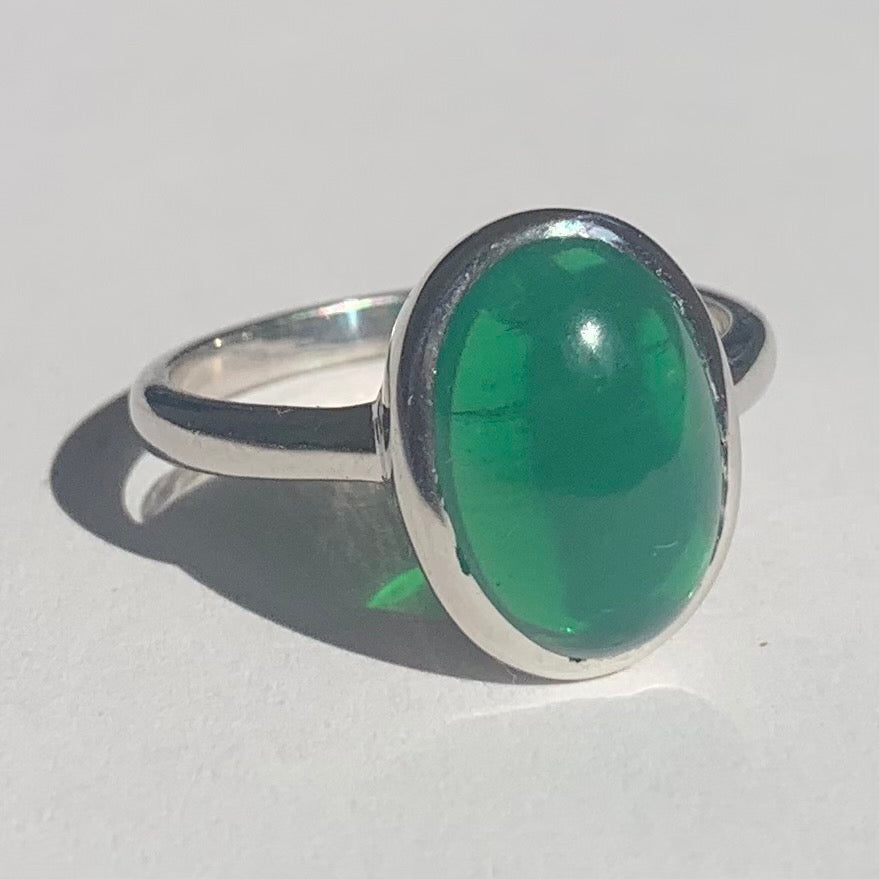 Green Agate Silver Ring