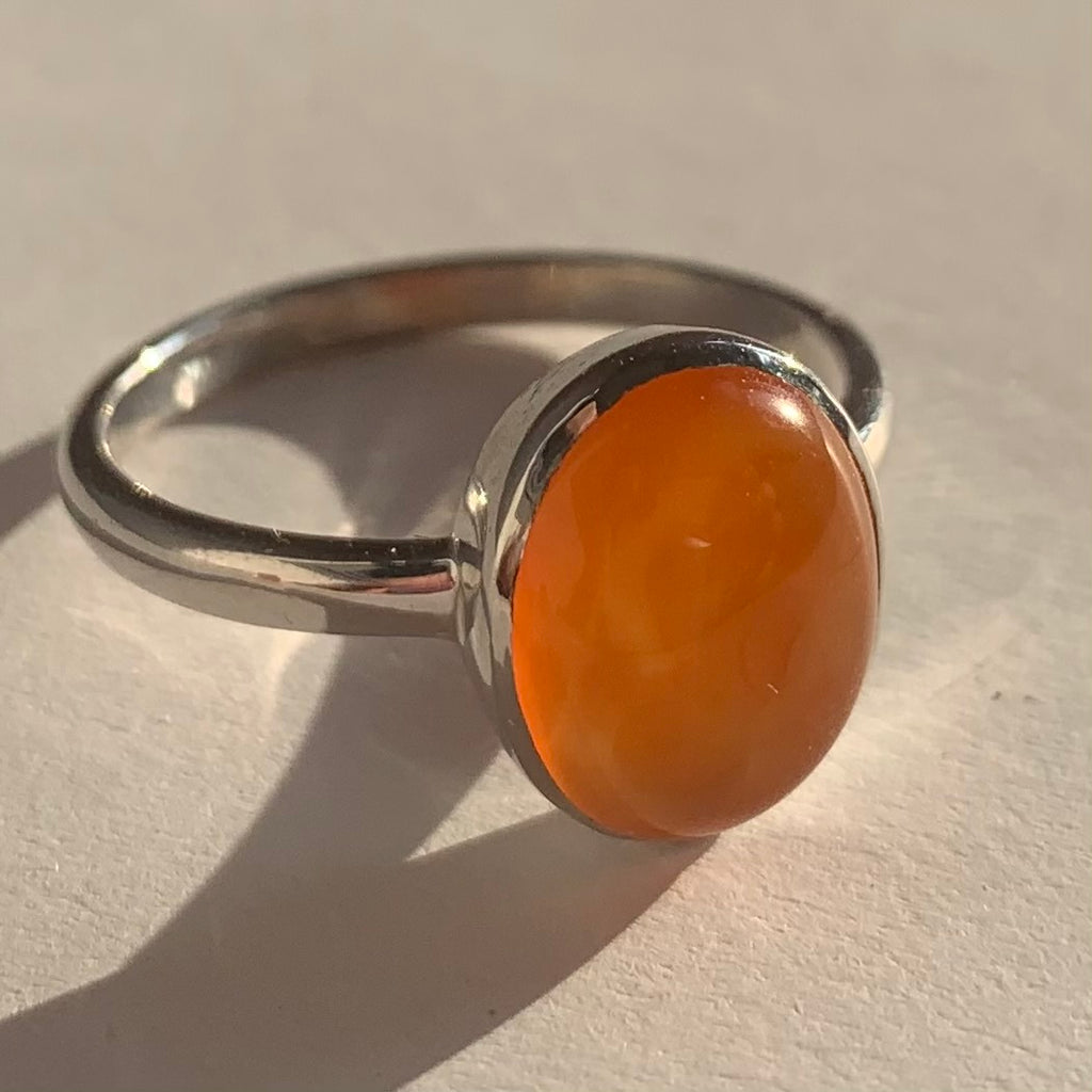 Orange Agate Cabochon Silver Ring - www.sparklingjewellery.com