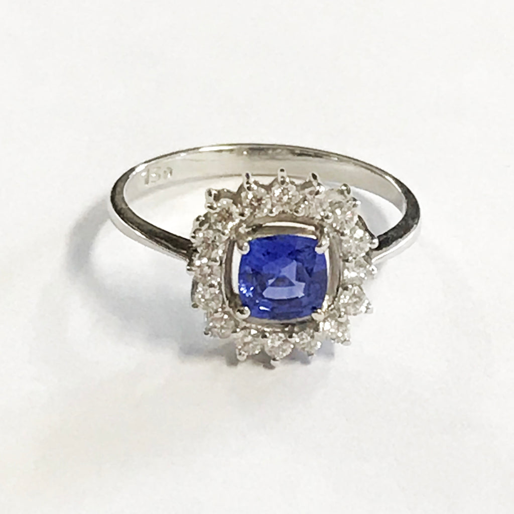 Sapphire and Diamond Halo Ring White Gold - www.sparklingjewellery.com