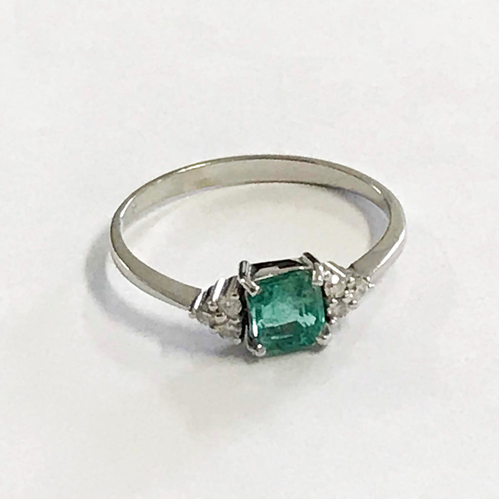 Real Emerald and Diamond 18ct White Gold Ring - www.sparklingjewellery.com