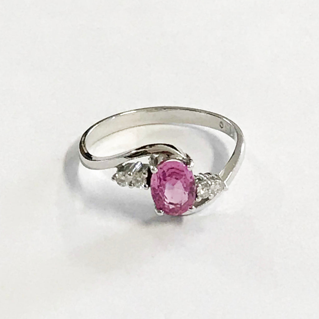 Pink Sapphire Diamond 18ct Gold Ring - www.sparklingjewellery.com