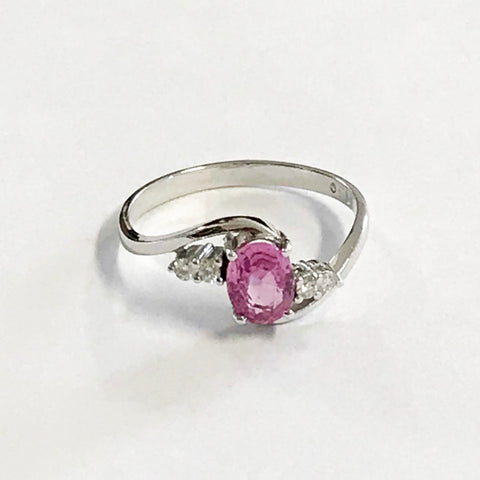 Pink Sapphire Diamond 18ct Gold Ring - www.sparklingjewellery.com