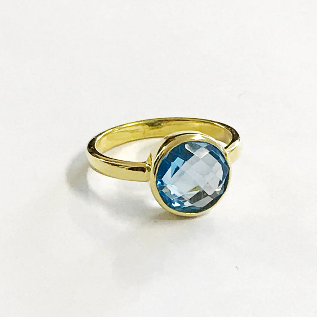 London Blue Topaz Bezel Gold Vermeil Ring - www.sparklingjewellery.com