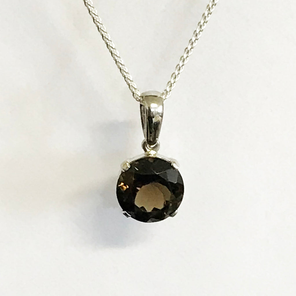 Smokey Quartz Round Gemstone Necklace - www.sparklingjewellery.com