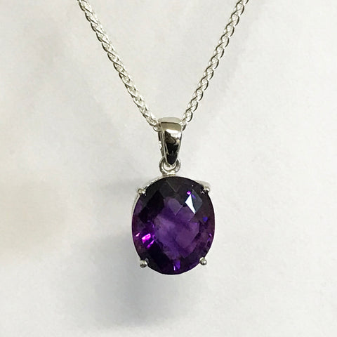 Oval Real Amethyst Cushion Cut Pendant - www.sparklingjewellery.com