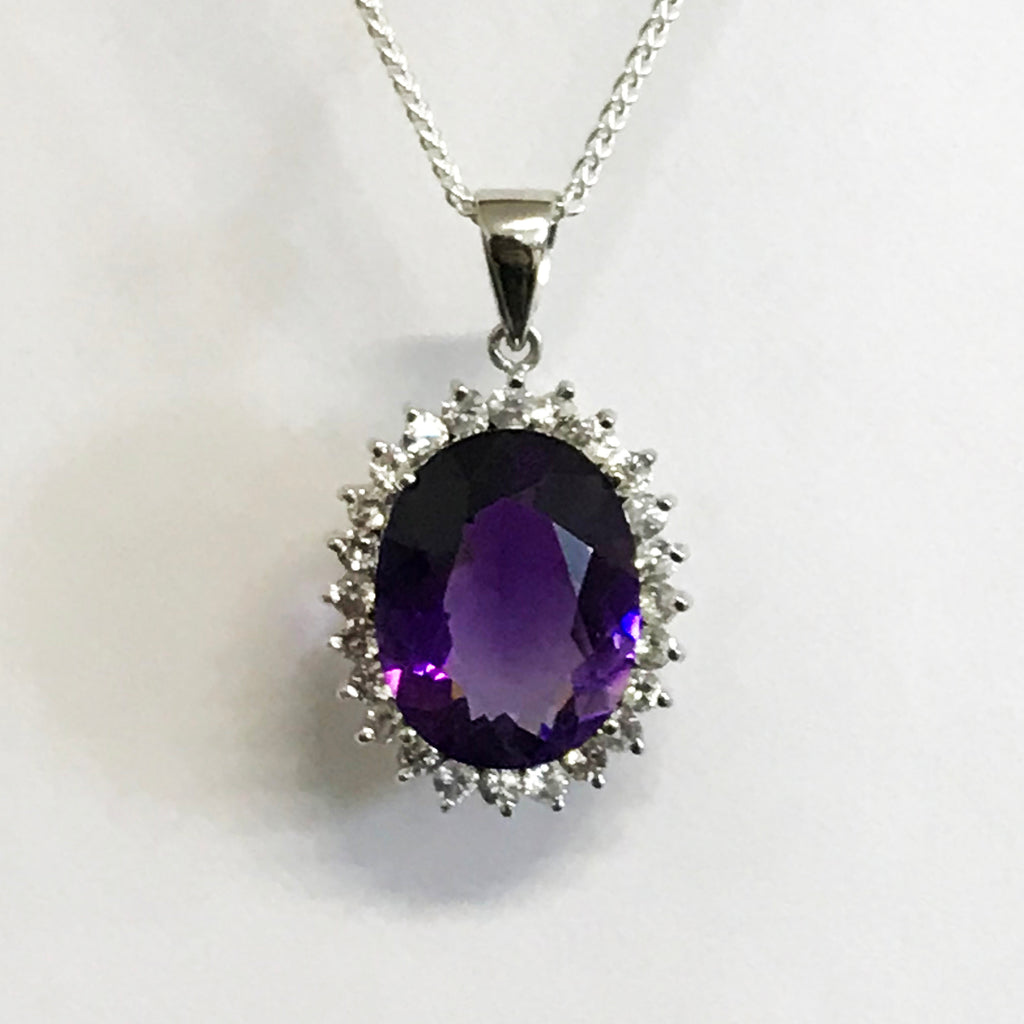 Real Amethyst and White Topaz Gemstone Necklace - www.sparklingjewellery.com