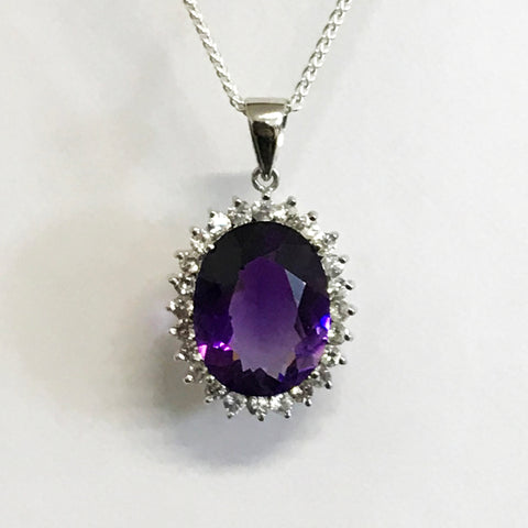 Real Amethyst and White Topaz Gemstone Necklace - www.sparklingjewellery.com