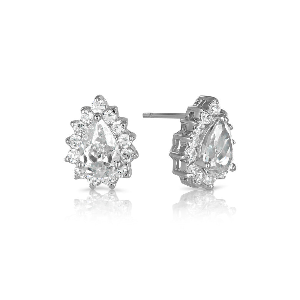 Drop Shaped Stud Earrings with Clear CZ stone