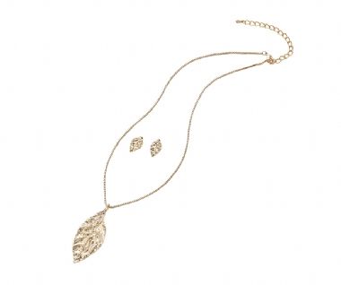 Leaf Necklace and Earring Set in Gold - www.sparklingjewellery.com
