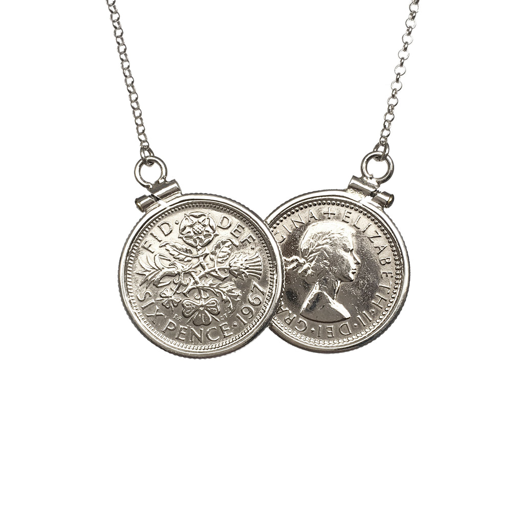 Bespoke Sterling Silver Six Pence Two Coin Necklace - www.sparklingjewellery.com