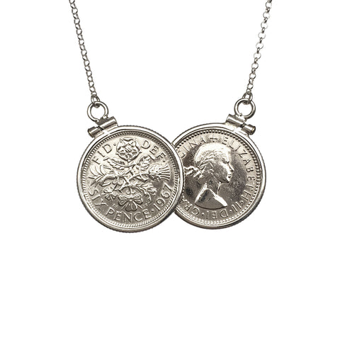 Limited Edition 2018 Sterling Silver Six Pence Two Coin Necklace - www.sparklingjewellery.com