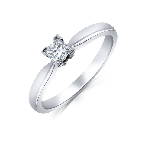 Platinum Princess Solitaire Ring - www.sparklingjewellery.com