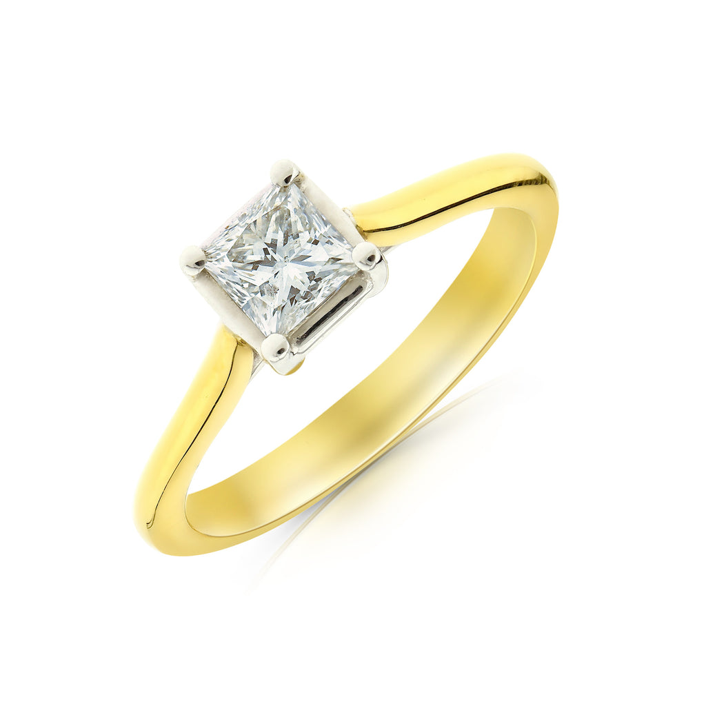 Gold Princess Cut Solitaire Ring - www.sparklingjewellery.com