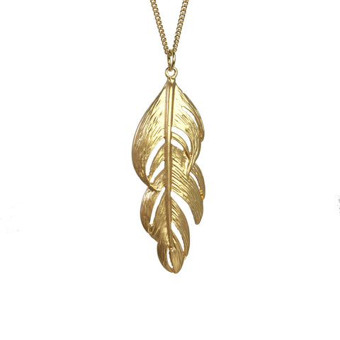 Long Feather From Heaven Necklace GOLD - www.sparklingjewellery.com