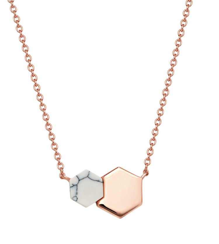 Flat Lay Limited Edition Hexagonal Rose Gold Vermeil Necklace - www.sparklingjewellery.com