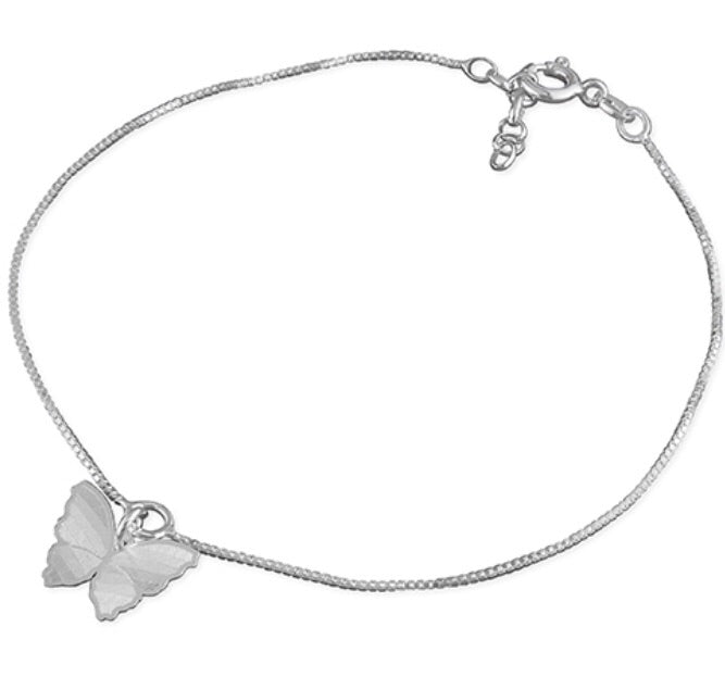Butterfly Sterling Silver Ankle Chain - www.sparklingjewellery.com